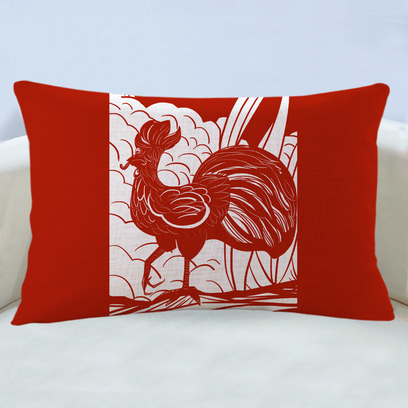 万燊中式国潮本命年红色抱枕十二生肖剪纸图案卡通纪念礼品定制靠枕套