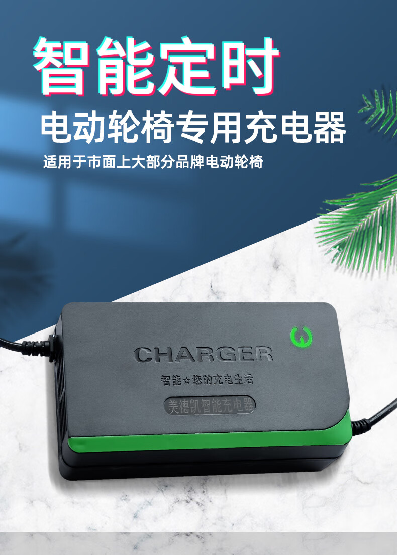 通用贝珍互邦电动轮椅配件充电器24v12ah20代步车锂电铅酸48v 透明