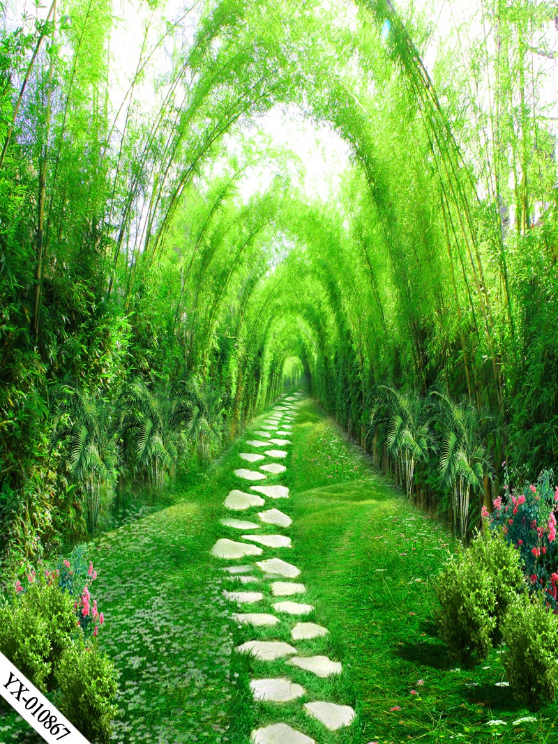 直播背景布3d立体直播间装饰主播竹林山水田园外景快手网红背景墙