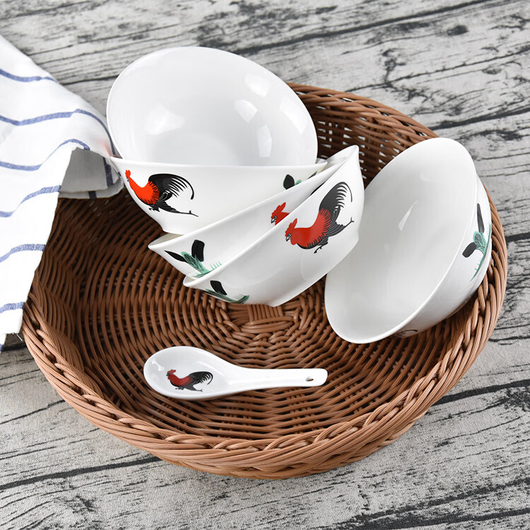 周星驰公鸡碗 饭碗 鸡公碗 大公鸡瓷碗复古怀旧老式鸡公碗陶瓷斗笠碗