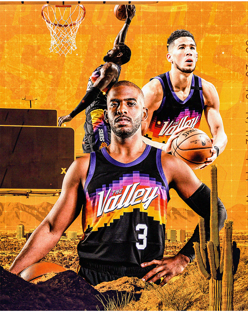 太阳队城市版3号保罗篮球服套装男夏季1号布克运动球衣艾顿儿童训练