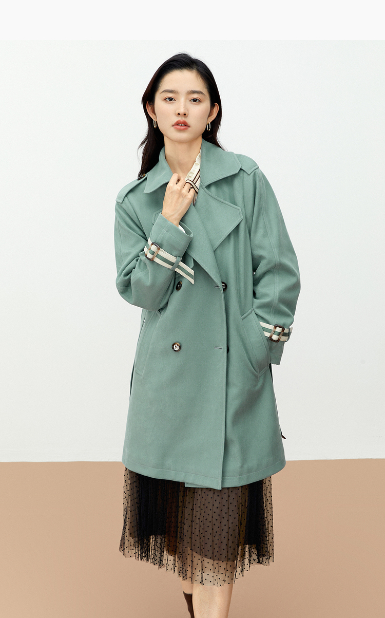 商场同款诗凡黎风衣大衣女2021新款秋冬韩版中长款外套3c9262611苔藓