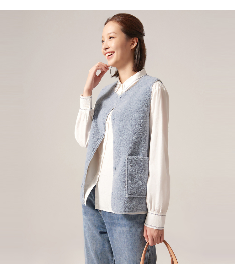 布景马甲女秋季新品简约纯色无领外套开衫背心 月光蓝 m