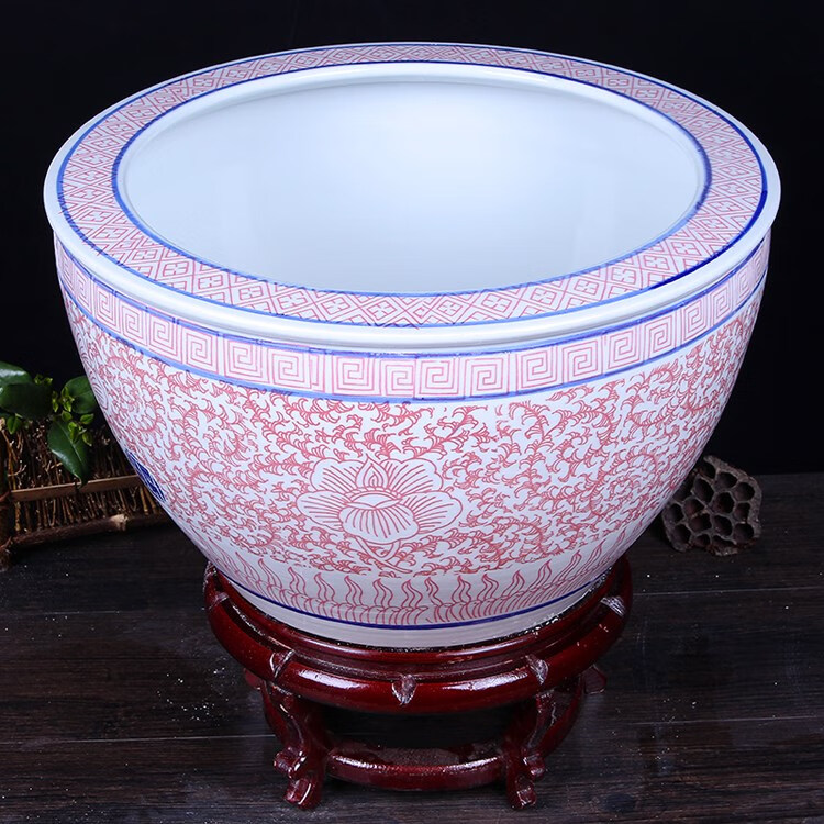 广懿 景德镇陶瓷器鱼缸大号盛水缸缸荷花缸睡莲缸釉下彩庭院缸 62厘米