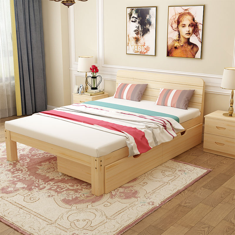 实木床大床双人床板实木床1m现代简约18米主卧床单双人15m松木简易