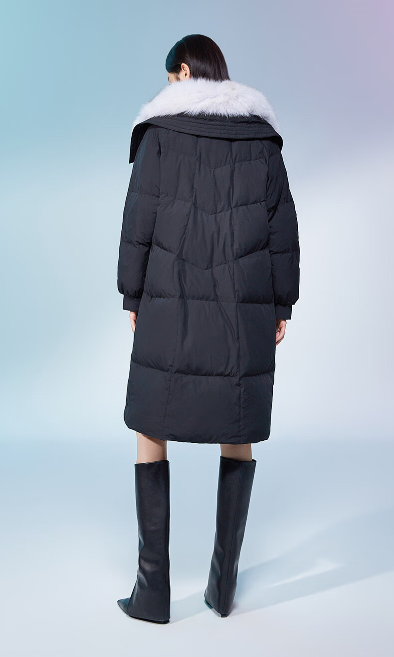 ochirly欧时力长款羽绒服女2022新款秋冬可拆狐狸毛领保暖大衣 黑色 m