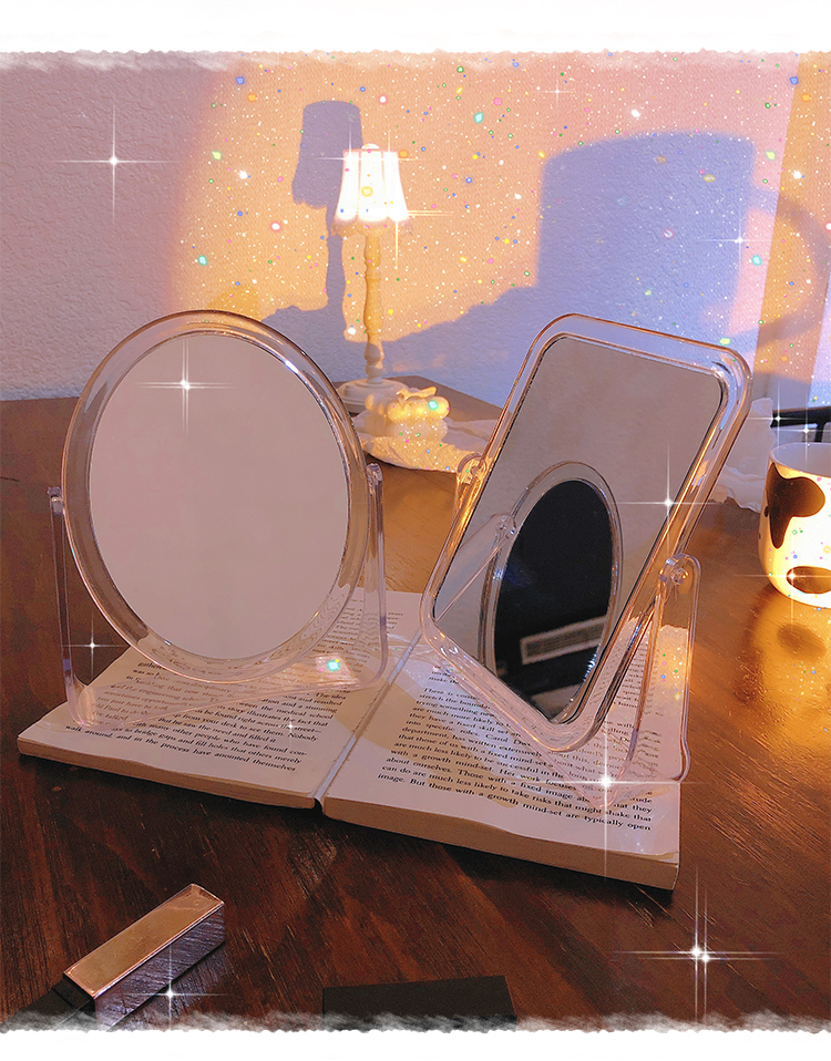 亚克力透明化妆镜学生宿舍桌面台式可立小号镜子ins风双面梳妆镜大