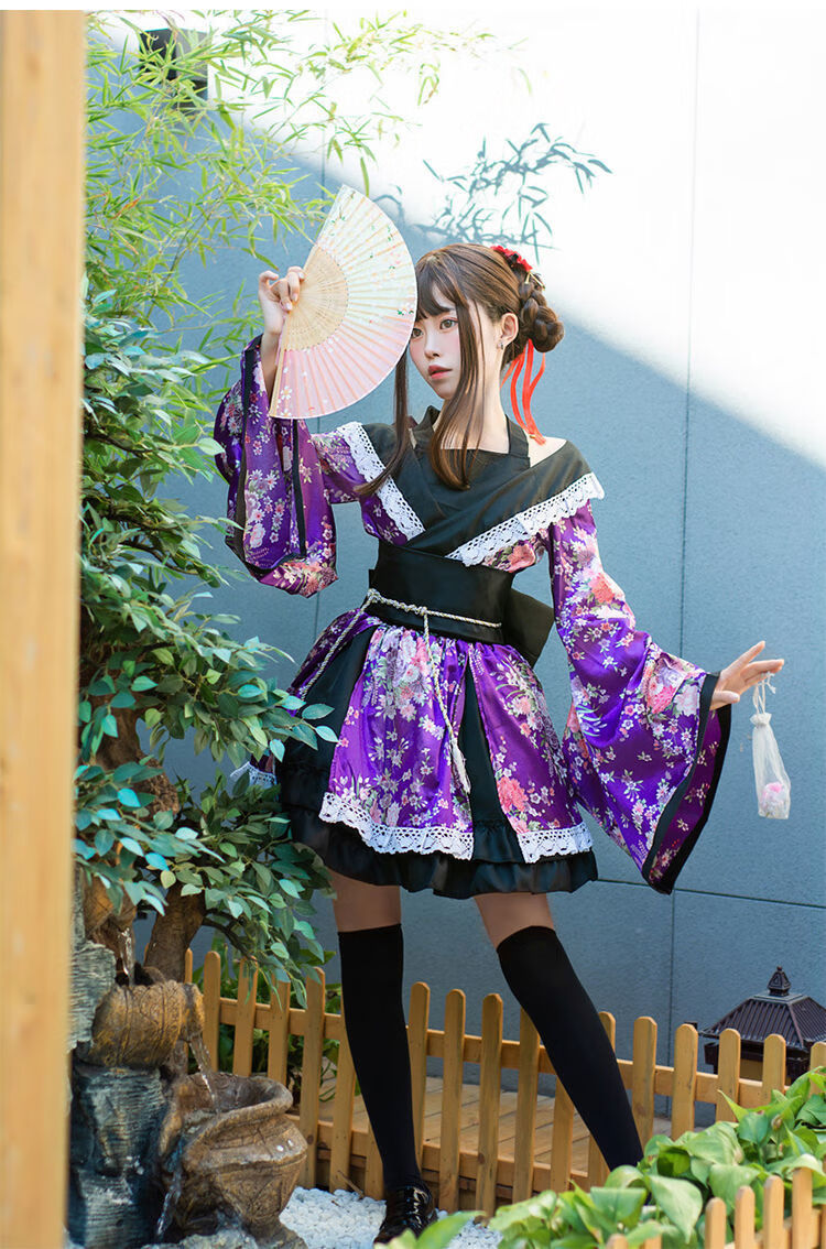 打歌表演服改良版花魁cosplay振袖樱花和服日系宅舞蹈服粉红色袜子s