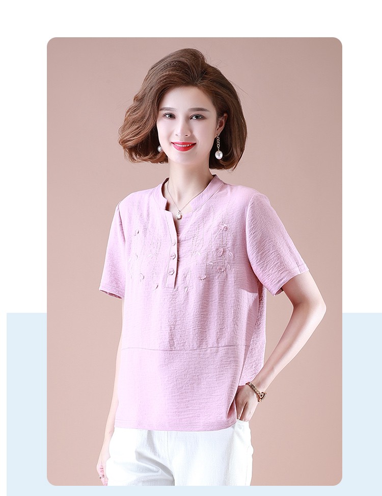 奢侈品质高端进口女装特价中老年女棉麻夏季半袖上衣4050岁中年妈妈款