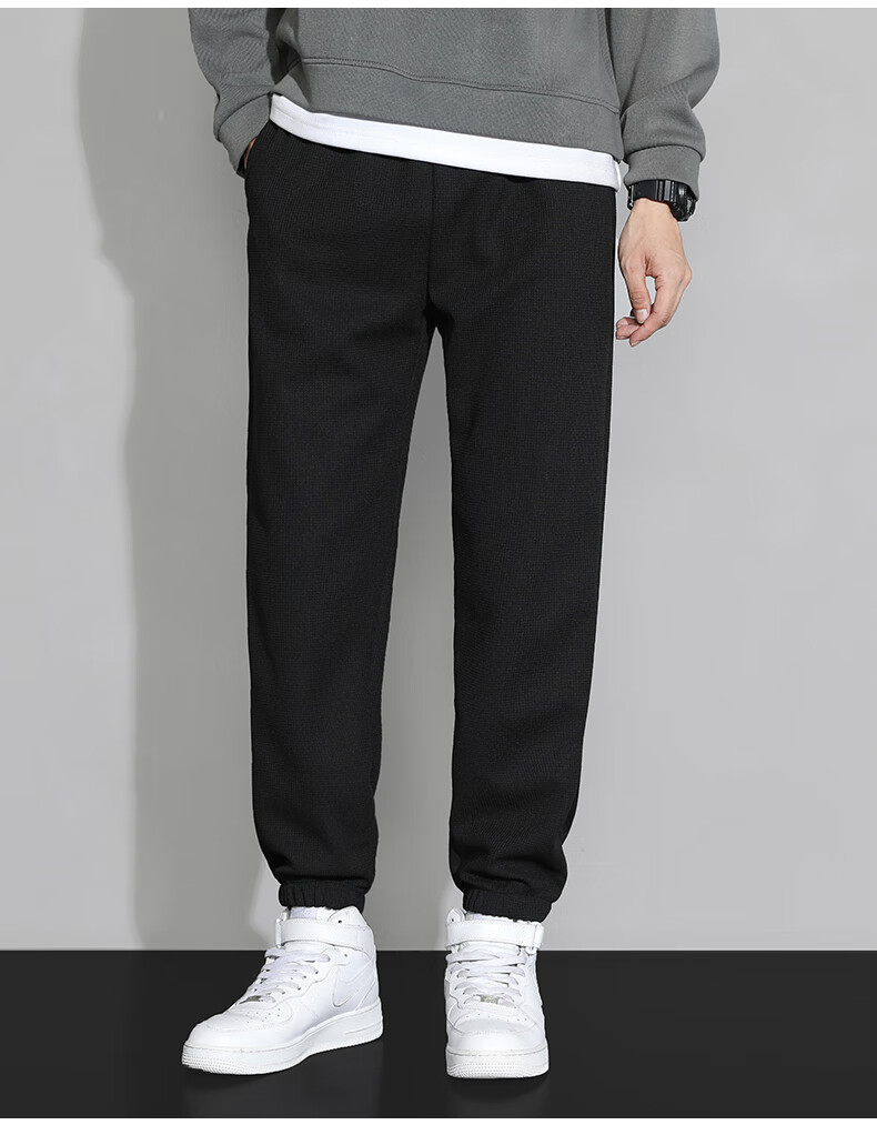 jeep/吉普旗舰官方男装店华夫格裤子男秋冬加绒加厚保暖男士卫衣裤