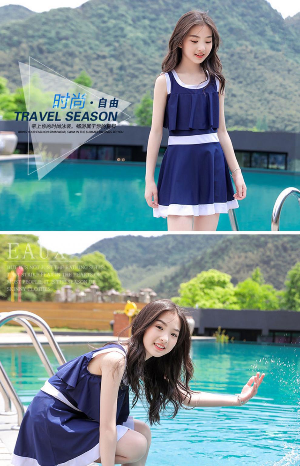 泳衣女大学生泳衣女保守学生可爱连体裙式微胖女孩初高中大学生时尚