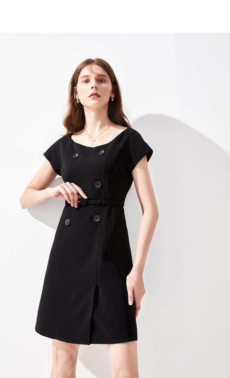 朗姿x型显高修身气质小裙子2021新款高腰赫本风黑色连衣裙高级感黑色