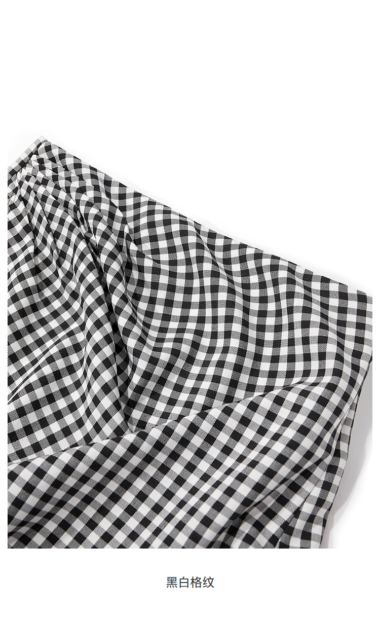 三彩2021夏季新款不规则黑白格纹半身裙性感开叉时尚百搭名媛女黑白