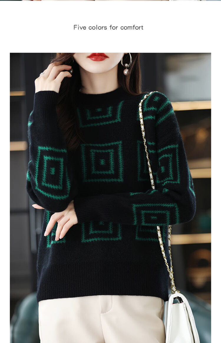 cifimi昔米菲秋冬半高领针织衫女毛衣宽松慵懒加厚方格针织外穿上衣女