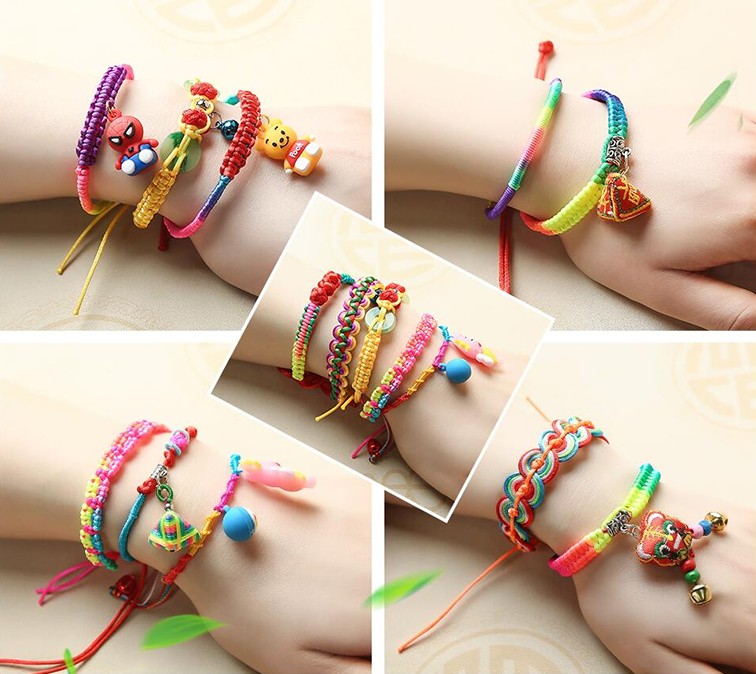 端午节五色线五彩绳小粽子手链卡通手工编织儿童平安成品手绳 69号