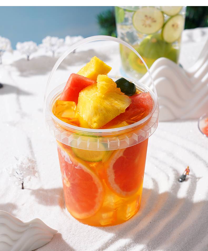 网红水果茶桶一次性手提奶茶冰粉1000ml大容量大桶网红杯子霸王桶1升