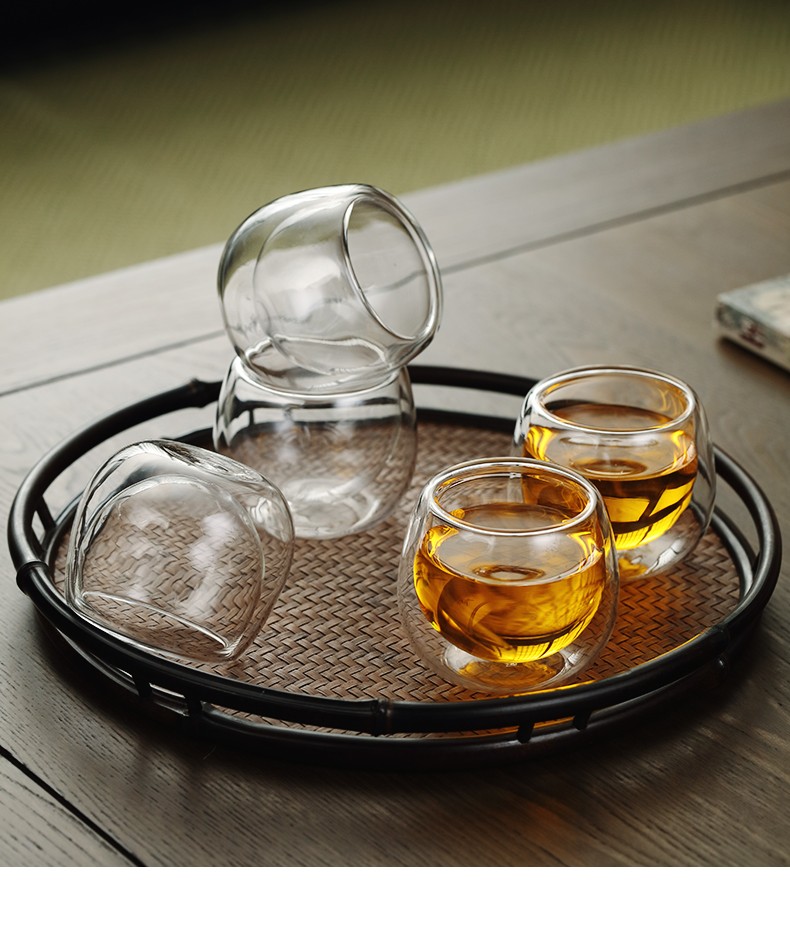 呈然小茶杯家居品茗专用玻璃双层主人杯功夫茶杯纯手工喝茶杯耐热玻璃