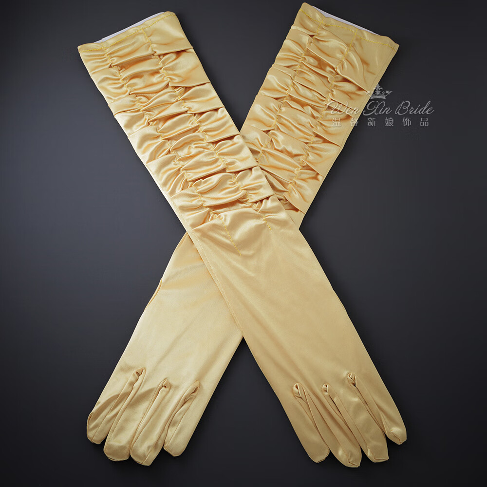 礼服网纱手套粉色长款褶皱包指手套新娘婚纱礼服配件结婚婚礼舞台派对