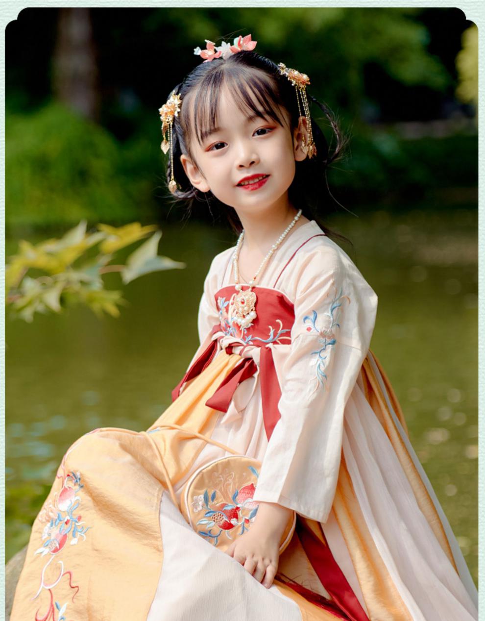 乔僖枫 唐装女儿童汉服女仙气古风小女孩中小学生6-8岁夏古装衣服女10