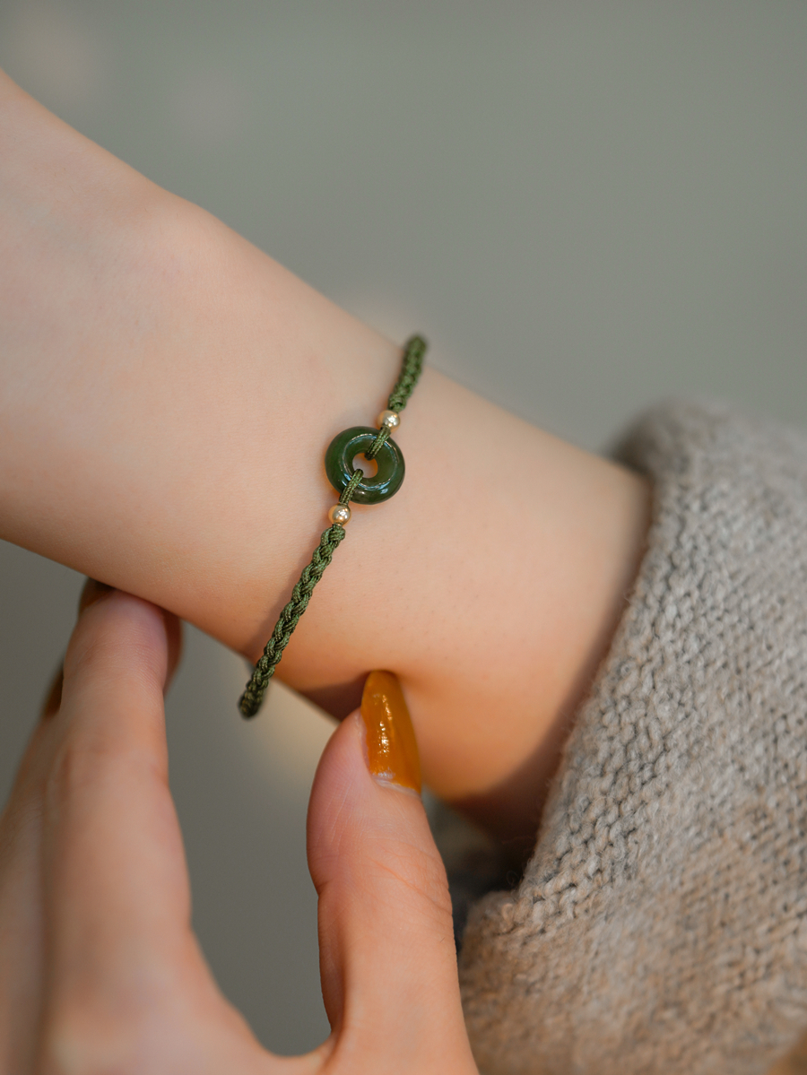 浙饰界和田玉碧玉平安扣手绳编绳手链女高级感小众轻奢百搭气质送女友