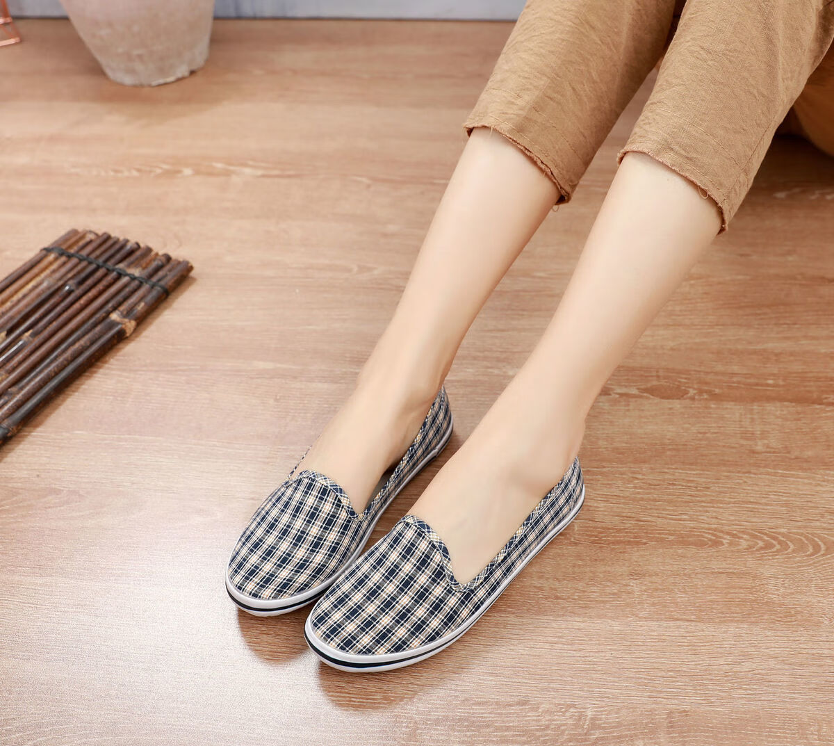 牛筋底淑女鞋老北京布鞋女款格子平底开车孕妇妈妈鞋淑女鞋09格子0935