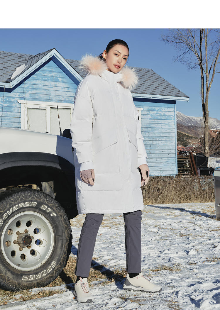 探路者toread羽绒服女款秋冬户外防风保暖500蓬鹅绒长款羽绒服青蓝灰s