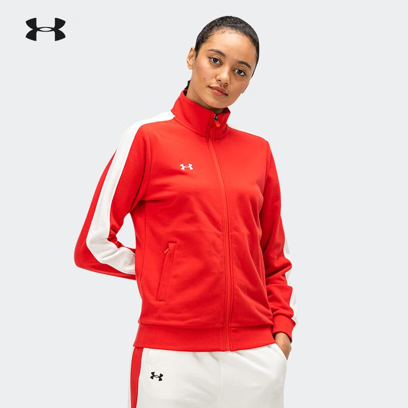 安德玛运动服外套女夹克上衣薄健身衣跑步 【红白】21500442-001 l