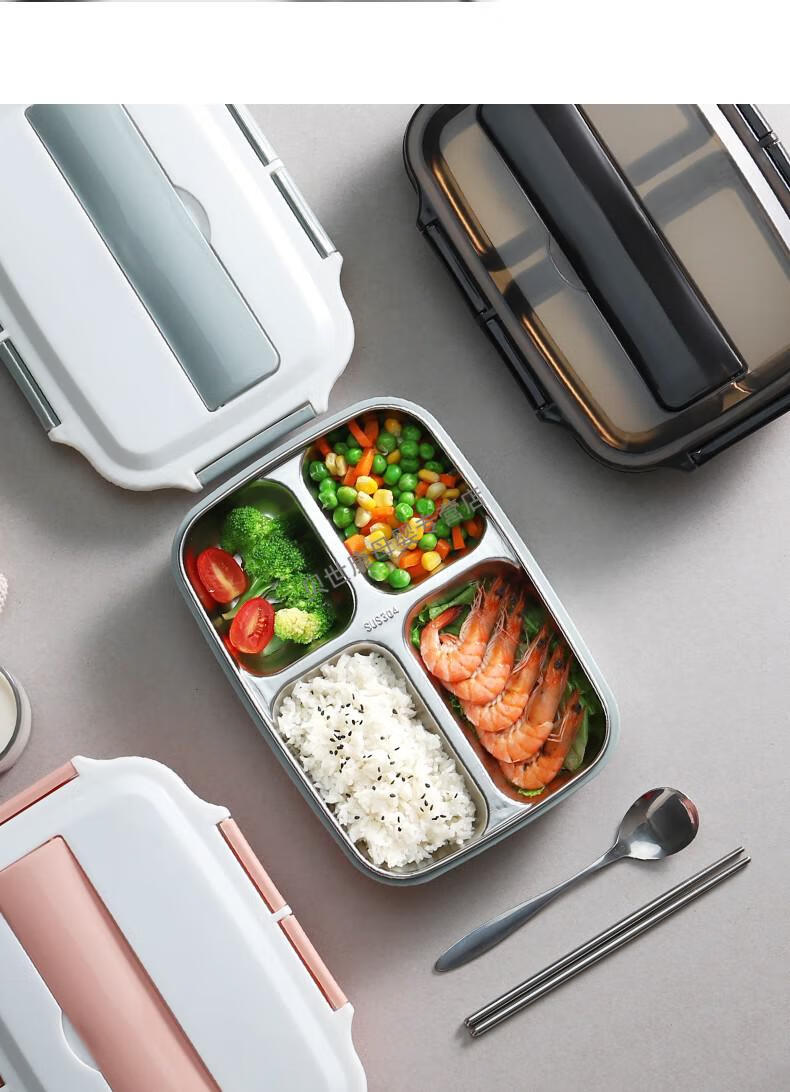 轻奢高端分隔型儿童饭盒小学生不锈钢分格餐盘防烫上班族便携便当盒