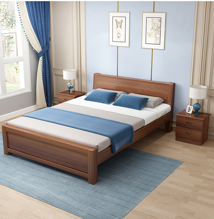 胡桃木床实木床现代简约单人床胡桃色白色清漆原木卯榫床经济型1米1.
