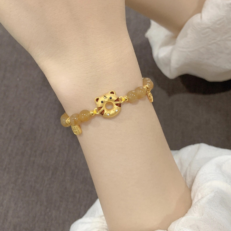 本命年小老虎黄金手链女甜甜圈999足金2021年新款串珠礼物女友 礼盒