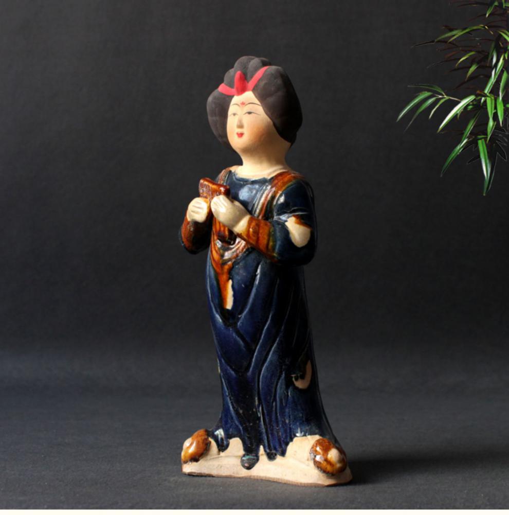 唐三彩仕女 仿古仕女陶瓷摆件乐器俑女俑唐俑彩居摆设收藏唐三彩胖妮