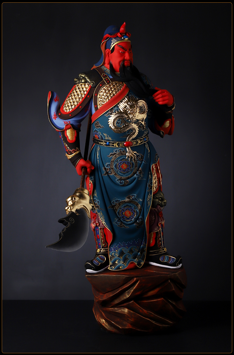 戴玉堂 林建平大师作品陶瓷关公摆件 文关公像武财神佛像摆件绿袍关