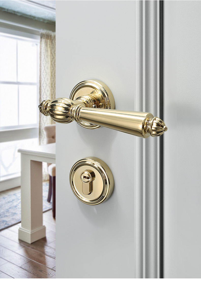 轻奢卧室门锁室内门把手法式金色门锁静音分体锁家用通用型木门锁