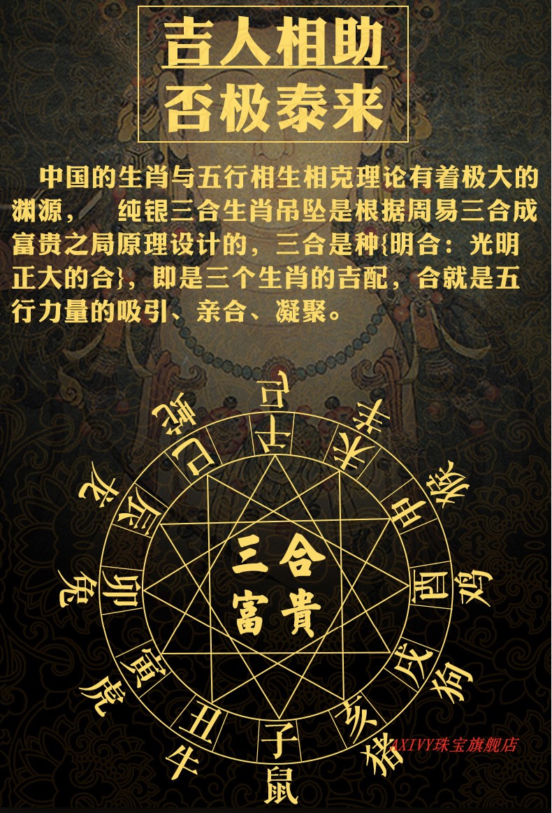 65656565十二生肖三合牌吊坠足银贵人牌男佛牌银牌挂坠项链鼠