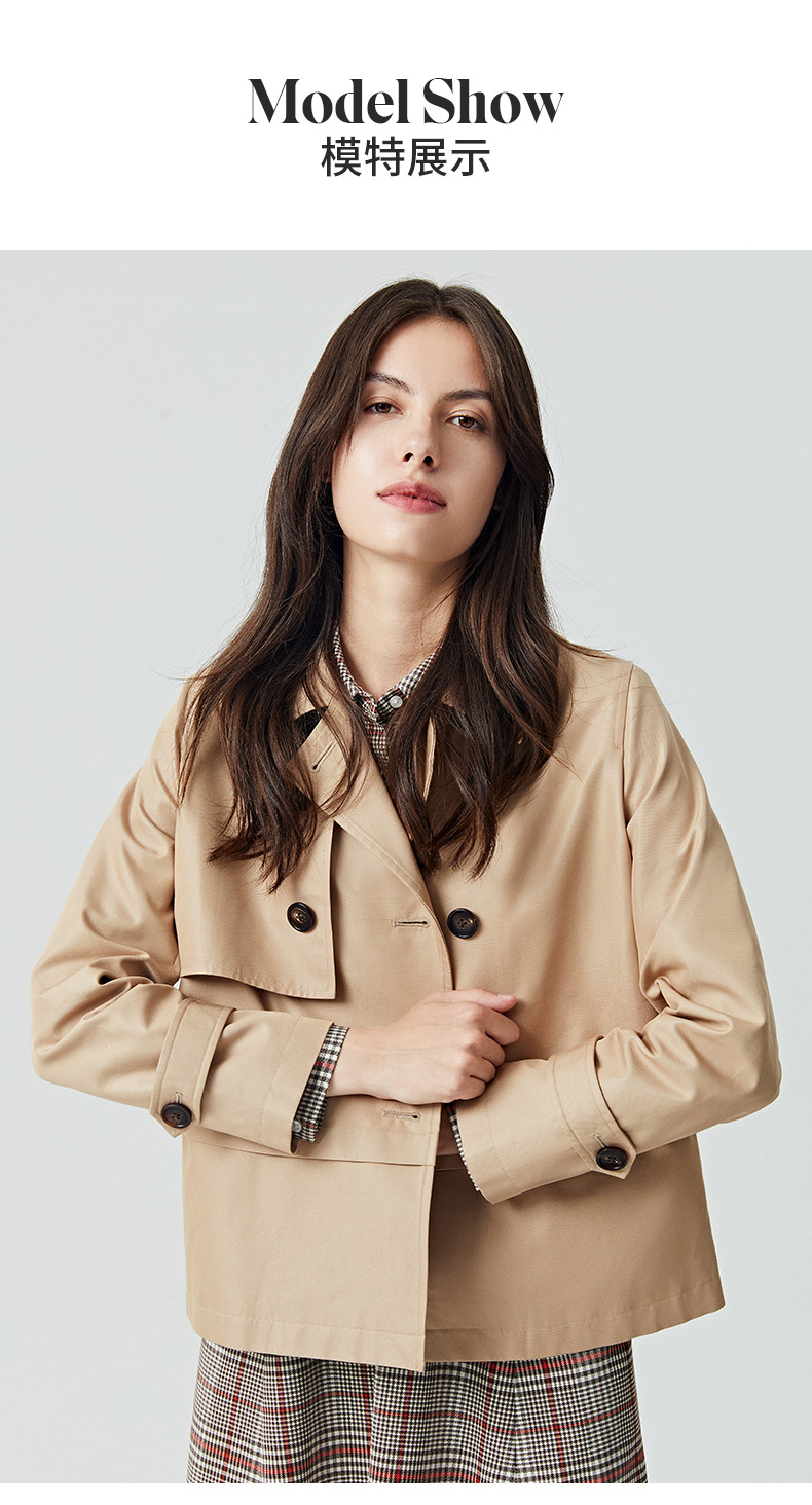 hush puppies暇步士女装2021秋新宽松休闲短款风衣外套hj-21521d 196