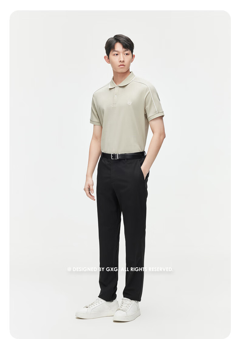 GXG Men's Clothing, 2024 Summer New Arrival, Contrasting Color Embroidery Casual Short-Sleeve Polo Shirt for Men, Khaki Color, Size 180/XL 3