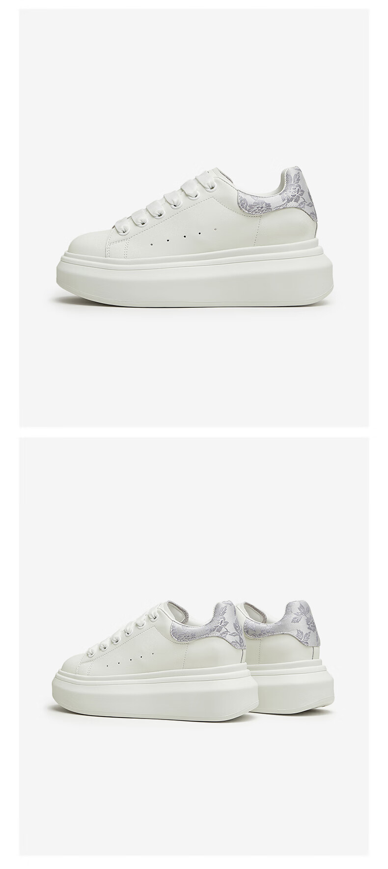 TATA Women's Shoes, Cream Bubble Thick-Soled Shoes, White Sneakers, Breathable Casual Skateboard Shoes, White/silver, Size 38 5