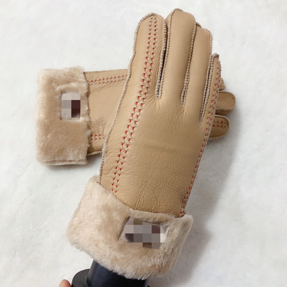 屹杨真皮毛一体手套女士冬季防风防寒保暖加厚分指户外骑行羊皮手套