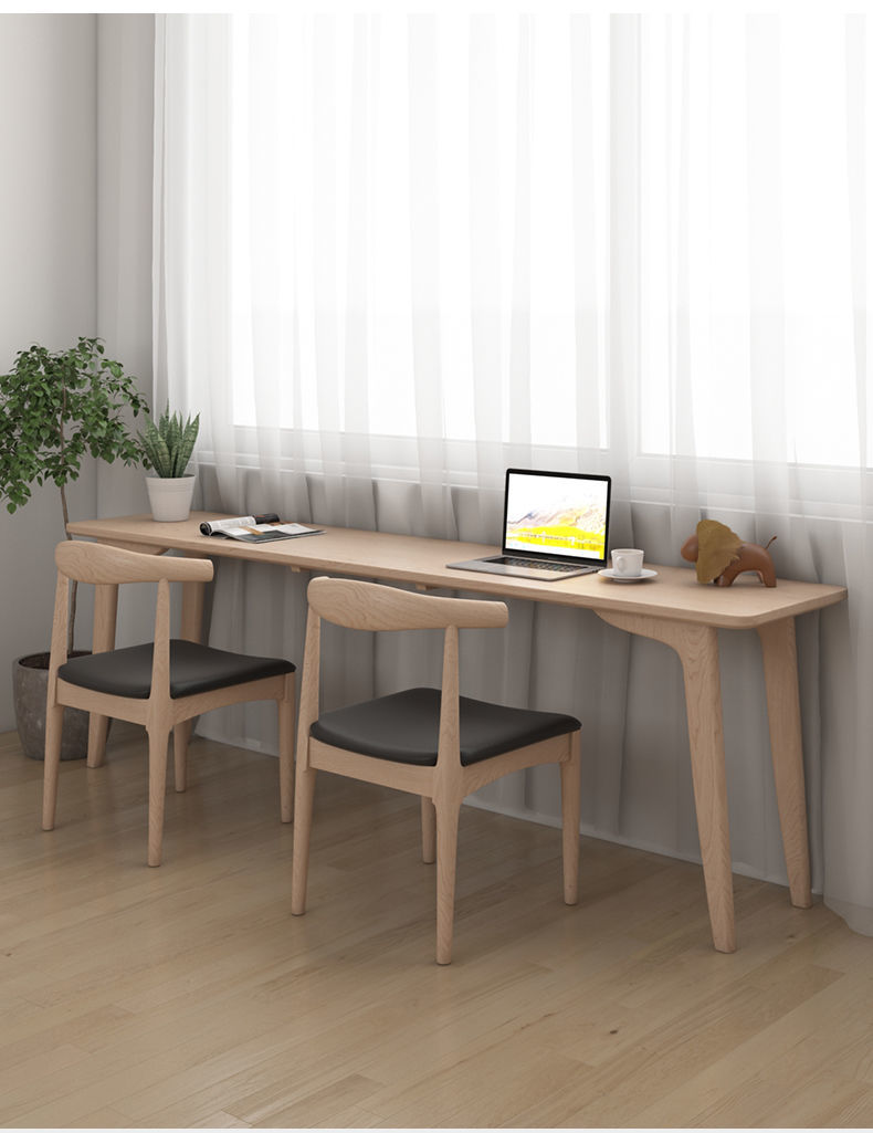 书桌长条桌靠窗靠墙窄桌子写字台工作室卧室双人办公电脑桌 白蜡木