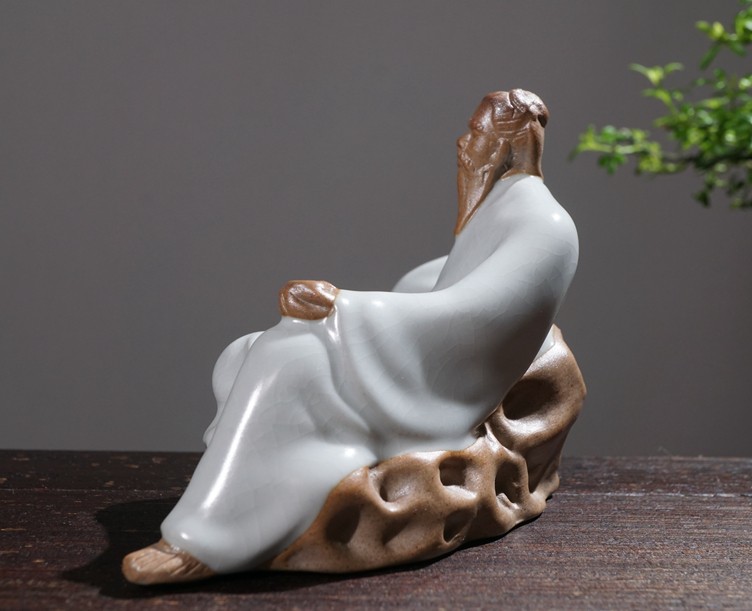 陶瓷人物摆件装饰盆景配件老翁钓鱼下棋弹琴吹笛高士假山小摆件吸水石