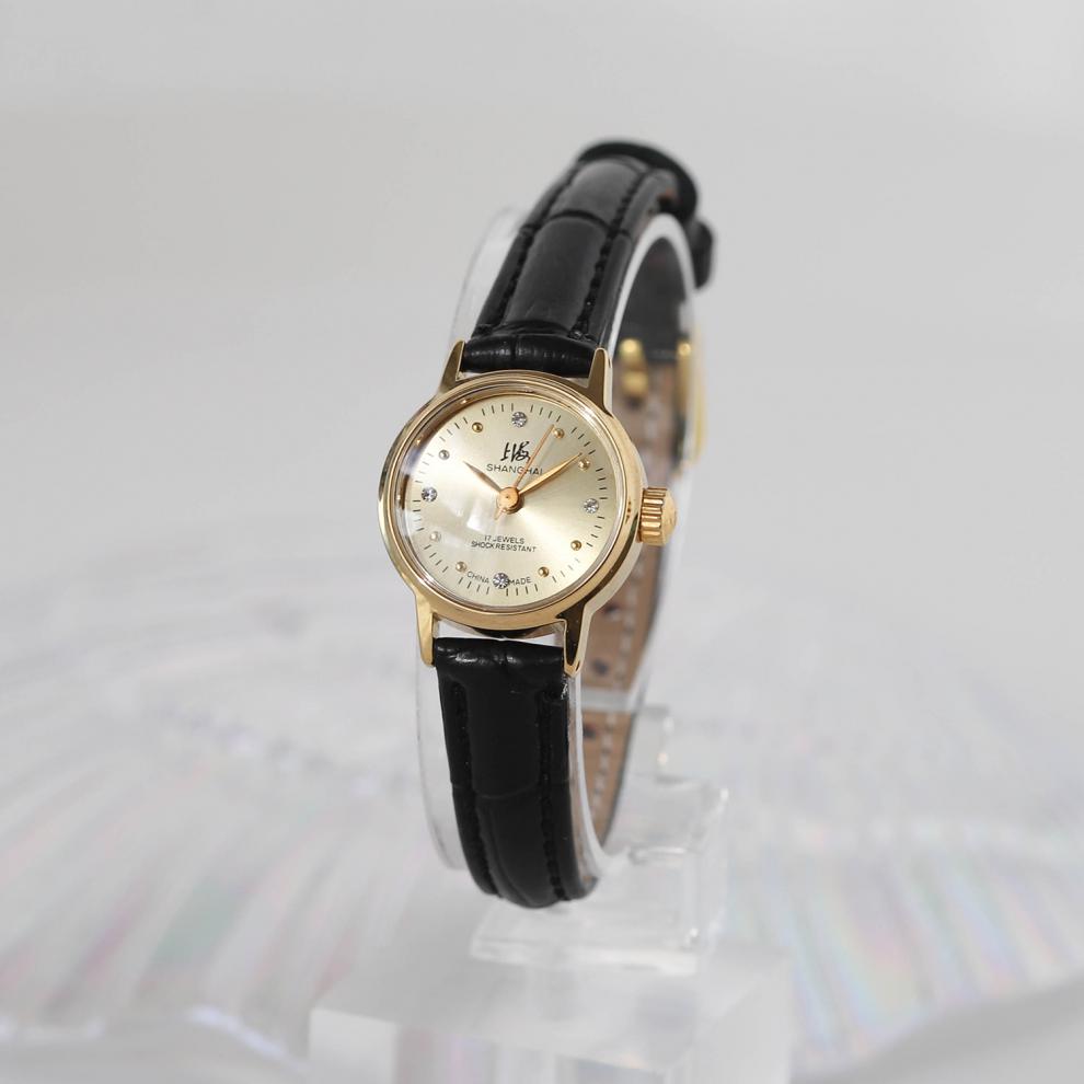 欧洲贵族复古小金表经典复古镀金小金表黑色皮表带手动机械考试计时