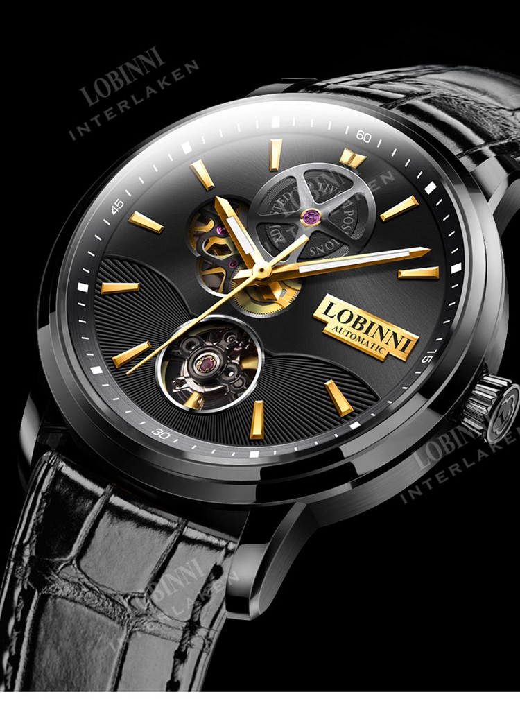 罗宾尼(lobinni)男士手表全自动机械表 黑壳黑银【图片 价格 品牌