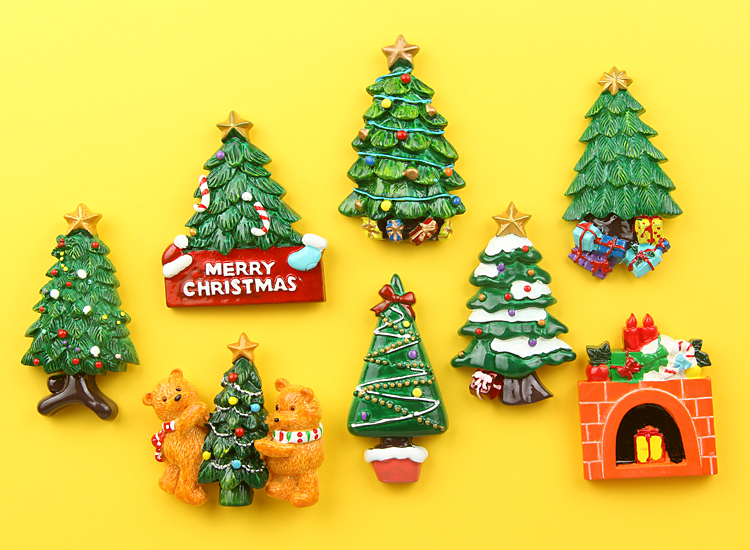 可爱立体树脂圣诞树冰箱贴吸铁石磁贴创意留言贴装饰品儿童早教贴雪花
