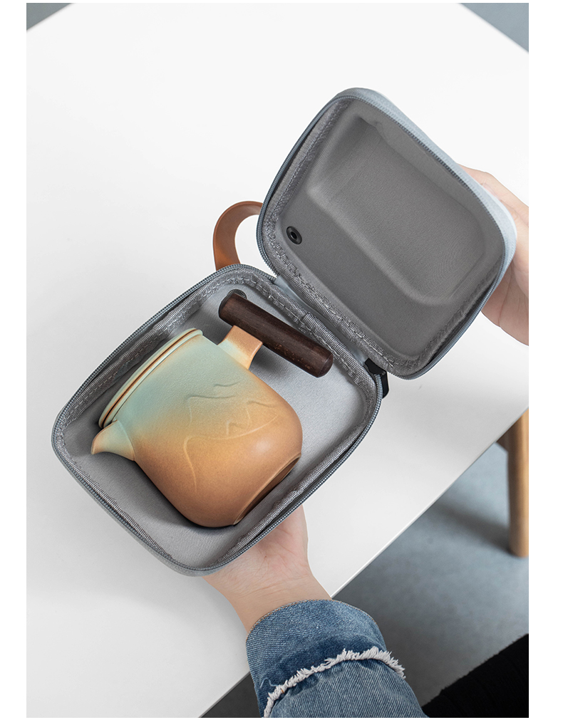 单人功夫茶具办公室山峦便携式旅行茶具套装快客杯一壶四杯陶瓷带过滤