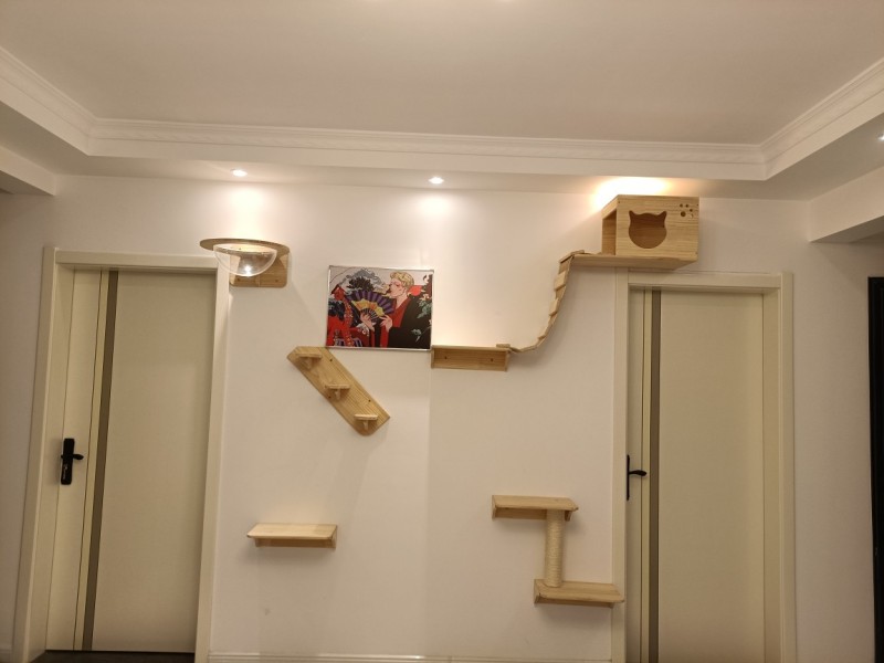 豪华实木猫墙壁挂式猫窝猫爬架墙壁式跳台跳板爬梯木质墙上猫家具一个