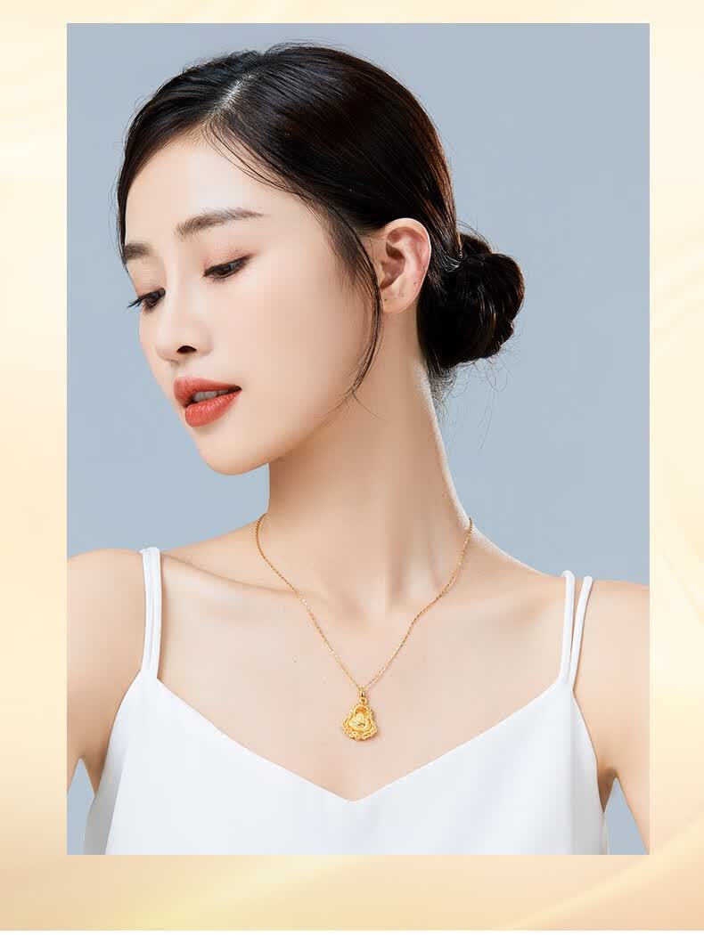老凤凰佛头黄金999足金火焰佛黄金吊坠女笑脸佛编织项链绳佛头大肚