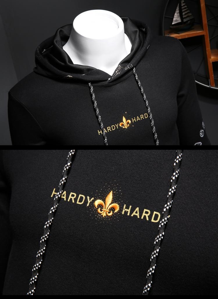 轻奢潮牌2021秋冬新款潮流卫衣男字母印花刺绣圆领字母烫钻套头打底衫