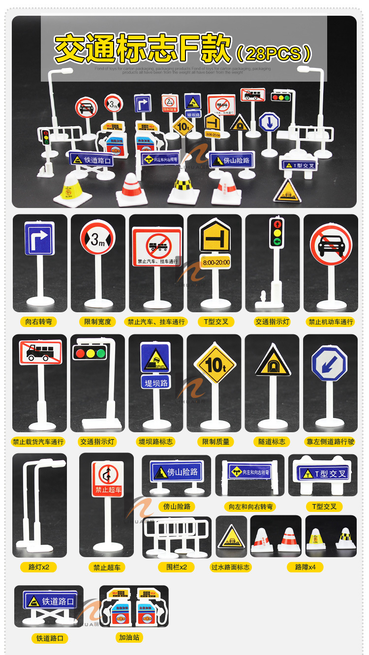 交通标识玩具儿童标志牌红绿灯指示路标识路障交通地图车场景模型e款