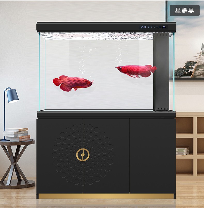 汉霸鱼缸水族箱超白玻璃生态底滤大型家用智能懒人金鱼缸 芦苇蓝 屏风