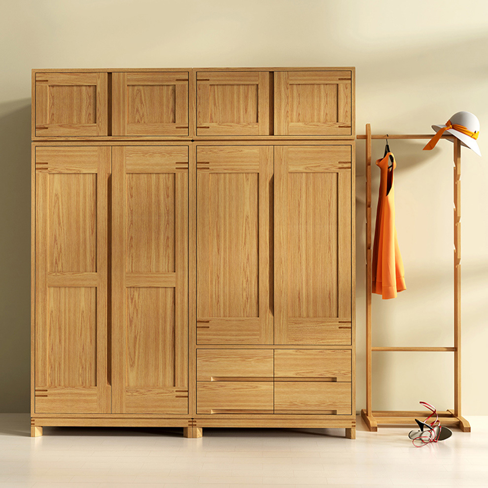 非晚家具 白橡木衣柜纯全实木北欧24两双门四门大衣柜原木衣橱简约